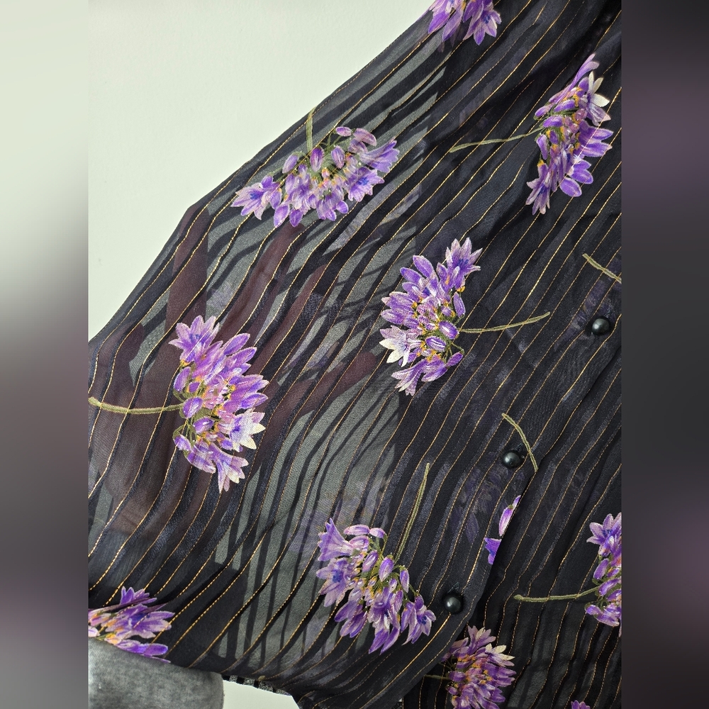 Vintage Valentino Studio By Jack Mulqueen 100% Silk Floral Ruffle Blouse - Picture 7 of 9